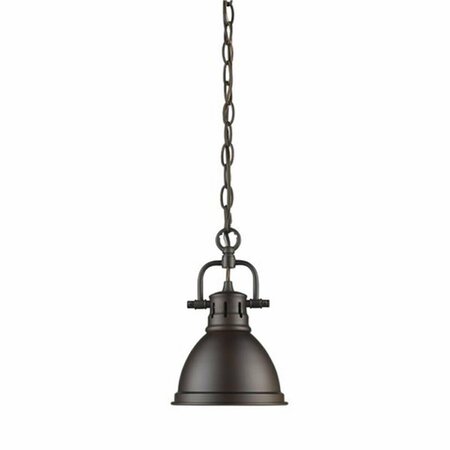 GOLDEN LIGHTING Duncan Mini Pendant with Chain in Rubbed Bronze with Rubbed Bronze Shade 3602-M1L RBZ-RBZ